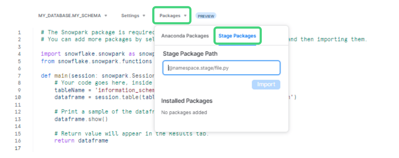 Staging packages - snowflake python