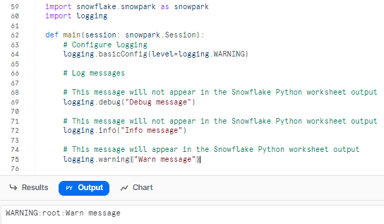 Logging session messages in Snowflake - snowflake python