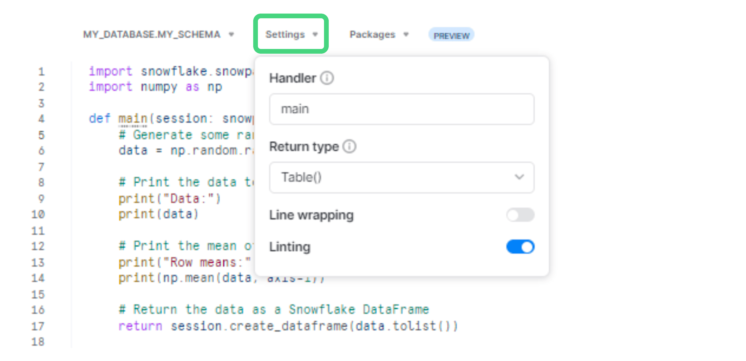 Configuring Settings - snowflake python