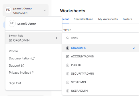 Selecting ORGADMIN role in Snowflake - snowflake python