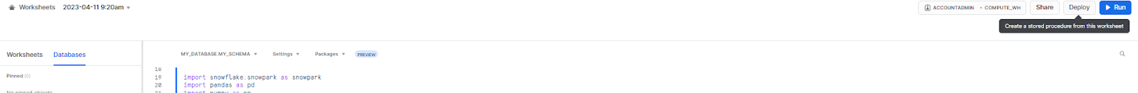 Deploy code as stored procedure - snowflake python