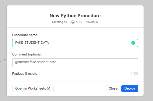 Naming stored procedure - snowflake python