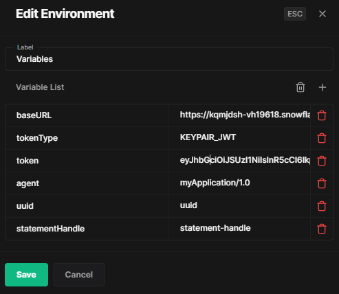 Updating Hoppscotch environment variable token with generated JWT - Snowflake API