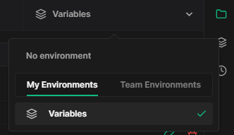 Selecting your created environment from the dropdown menu - Hoppscotch api - snowflake api