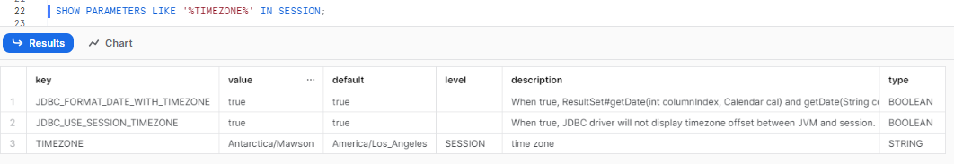 Viewing updated time zone parameter in Snowflake session - Snowflake SQL - SQL techniques - advanced sql queries