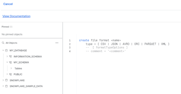 Creating a Snowflake File Format in the interface - snowflake file formats