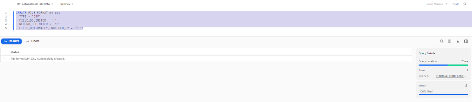 Creating CSV file format in Snowflake with specific format type options - snowflake file formats