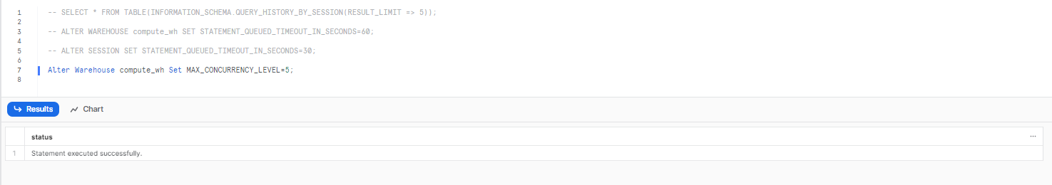 Seting maximum concurrency level to 5 for Warehouse - snowflake performance tuning