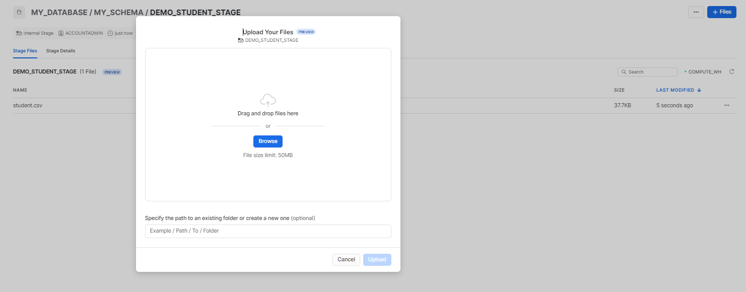 Loading CSV to Snowflake table - upload CSV to Snowflake