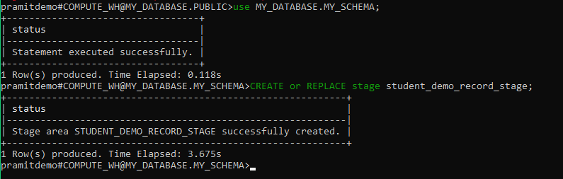 Selecting target database and schema - upload CSV to Snowflake