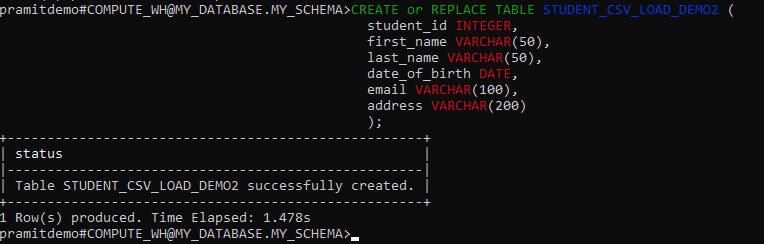 Creating table matching CSV file structure - upload CSV to Snowflake