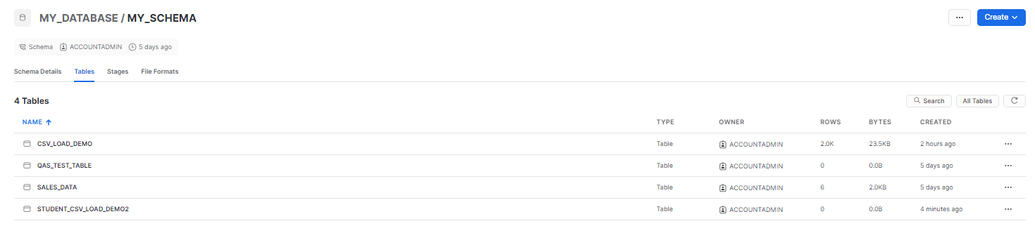 Table creation in Snowsight console - upload CSV to Snowflake