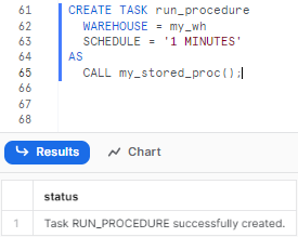 Creating a Snowflake tasks to call stored procedure - serverless snowflake