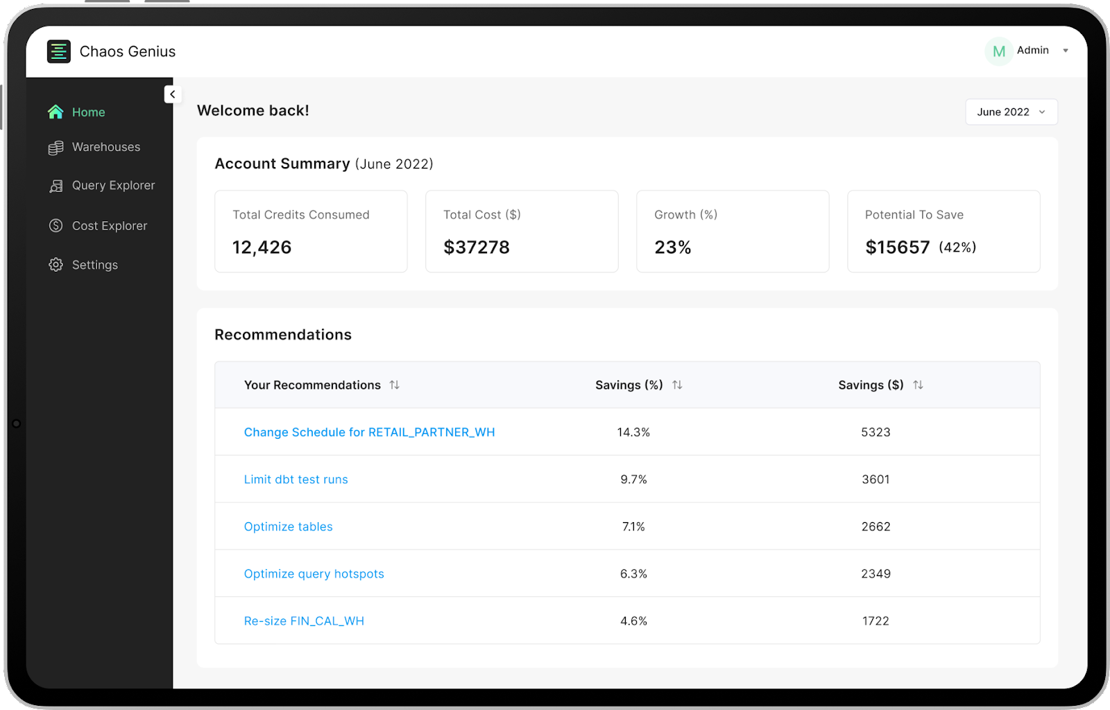 Chaos Genius dashboard - databricks optimization - databricks cost - optimize Databricks - Databricks cost optimization