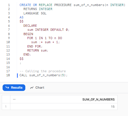 Creating Snowflake stored procedure to calculate the sum of the first 'n' numbers - snowflake scripting - snowflake variables - stored procedures in snowflake - snowflake stored procedure examples - snowflake javascript