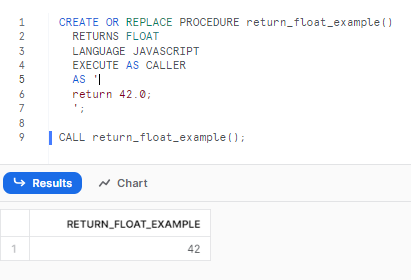 Creating and executing Snowflake Javascript procedure returning float - snowflake scripting - snowflake variables - stored procedures in snowflake - snowflake stored procedure examples - snowflake javascript