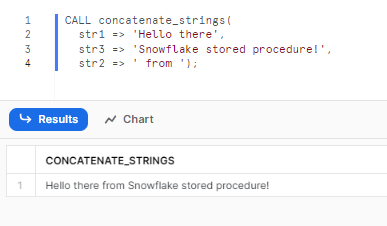 Calling Snowflake stored procedure to concatenate given strings - snowflake scripting - snowflake variables - stored procedures in snowflake - snowflake stored procedure examples - snowflake javascript