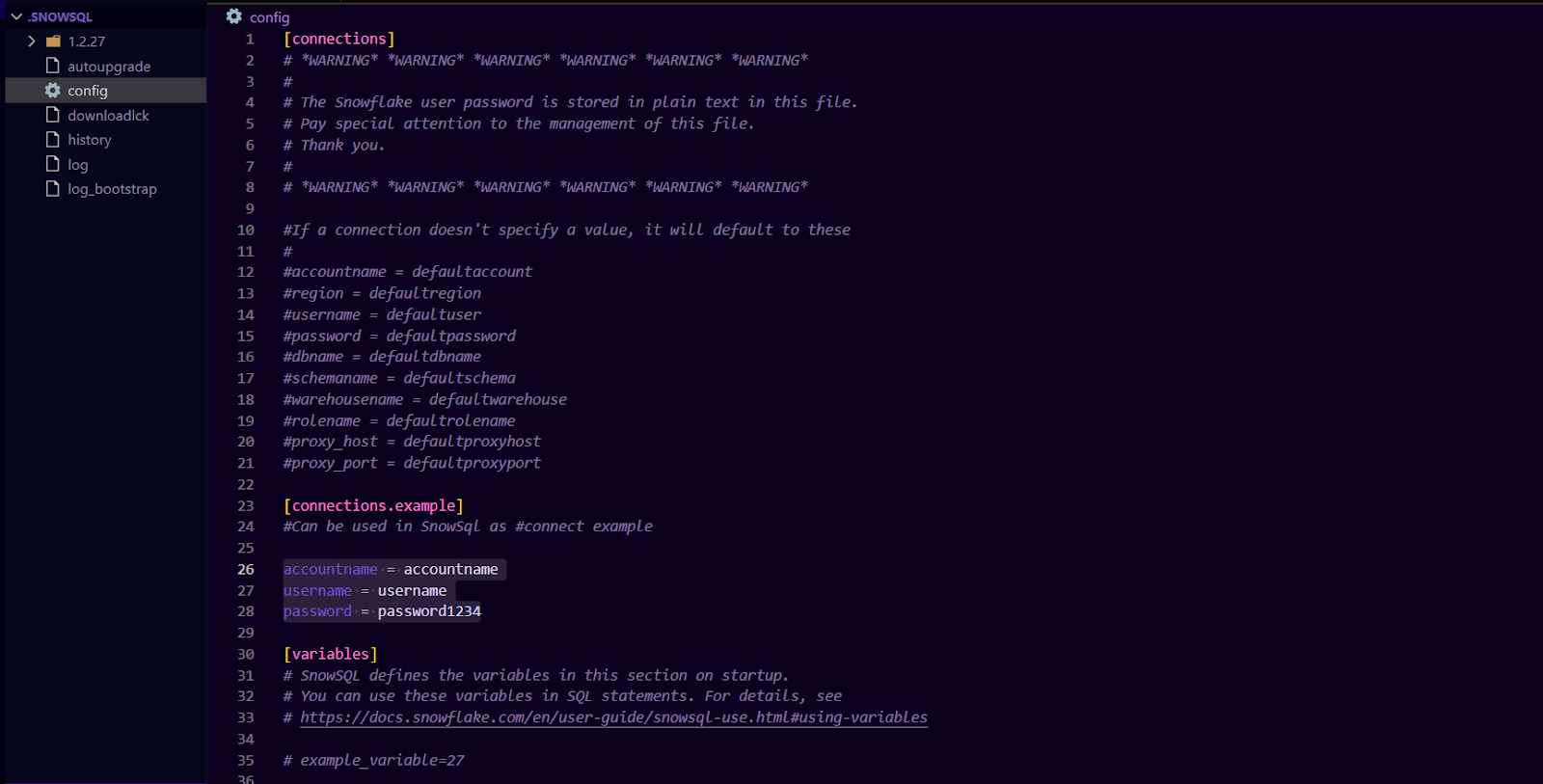 Creating a SnowSQL profile in the configuration file - SnowSQL