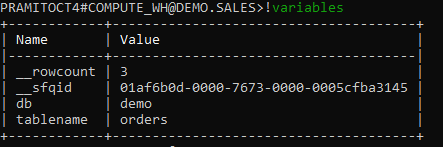 Listing all the defined variables in SnowSQL