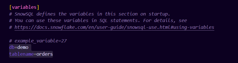 Configuring Variables profile configuration in SnowSQL