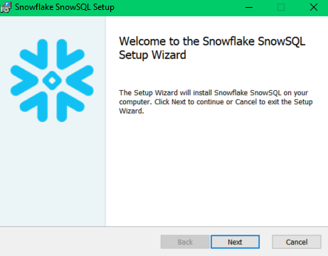 Snowflake SnowSQL setup wizard setup screen - SnowSQL