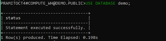 Using the 'demo' database in SnowSQL