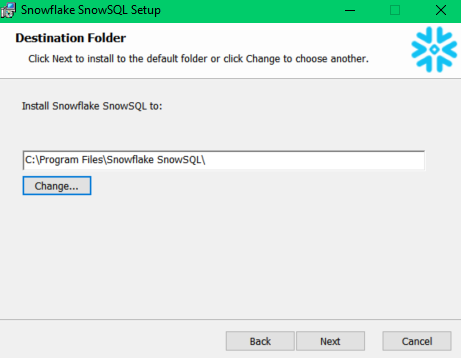 Selecting SnowSQL installation directory in setup wizard - SnowSQL