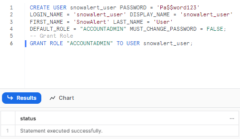 Creating user 'snowalert_user' & granting role - Snowalert