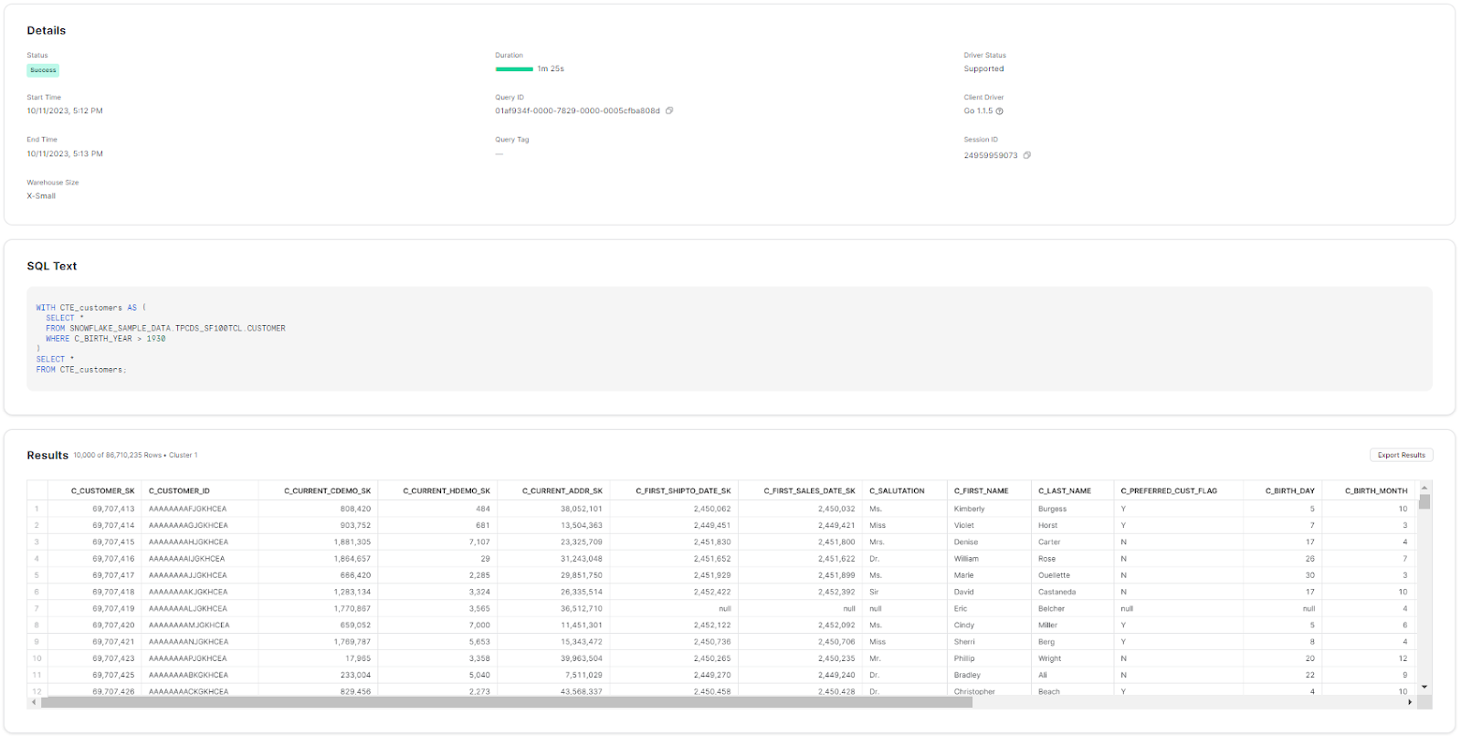 Retrieving customers born after 1930 using Snowflake CTE - Snowflake Common Table Expression