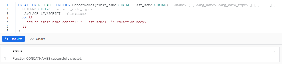 Concatenating first_name and last_name using Javascript Snowflake UDFs - Snowflake User-Defined Functions