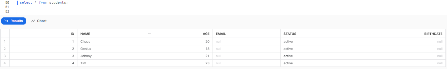 Selecting all from Students table - Snowflake ADD COLUMN