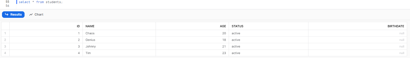 Selecting all from Students table - Snowflake ADD COLUMN