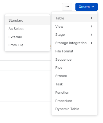 Choosing “Standard” Table Option - Snowflake CREATE TABLE - Create Table Snowflake - Create Table Snowflake