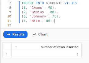 Inserting values into the students table - Snowflake QUALIFY