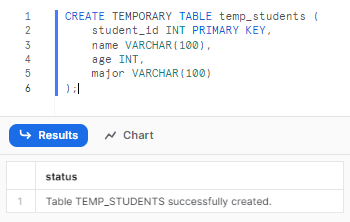 Creating “temp_students” Snowflake temporary table