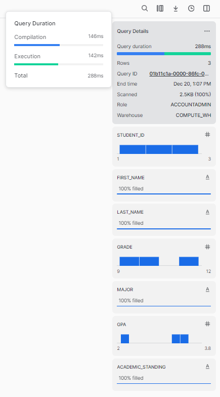 Viewing Query Execution Details and Query History - Snowflake Snowsight