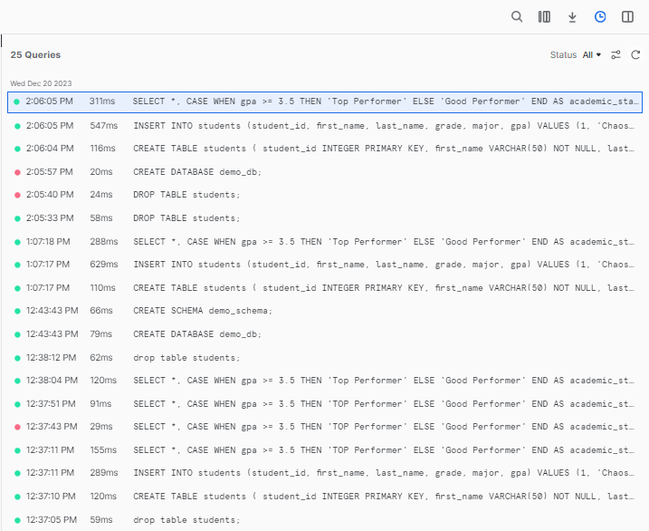 Viewing Query Execution Details and Query History - Snowflake Snowsight