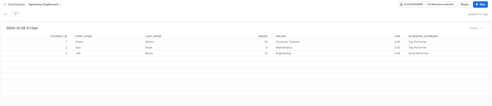 Creating Dashboard from Worksheet/query - Snowsight