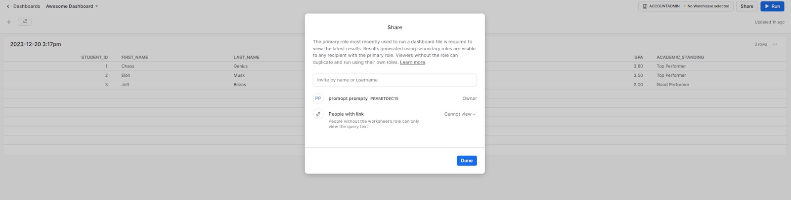 Sharing Snowflake Dashboards - Snowflake Snowsight