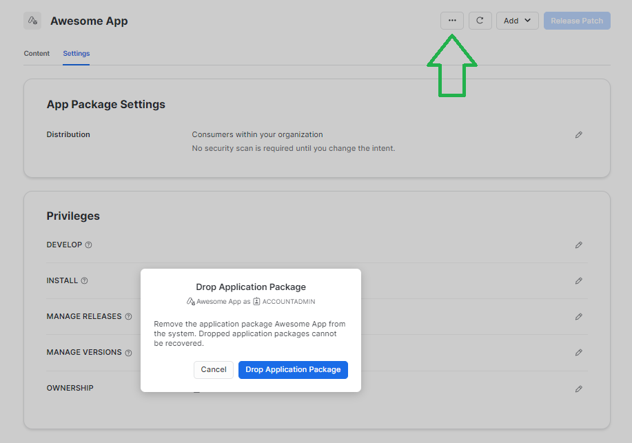 Removing App package - Snowflake Snowsight