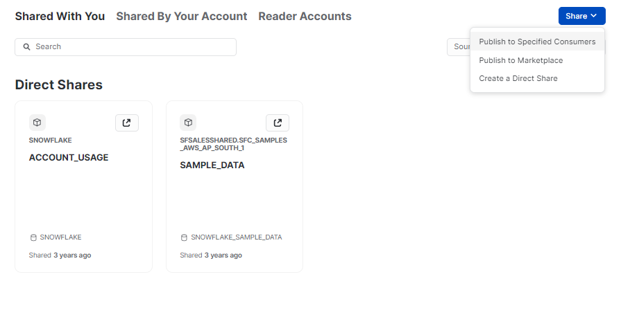 Private Sharing section in Snowflake Snowsight