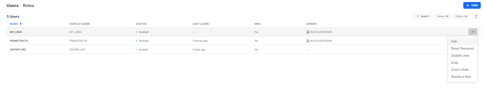 Managing user access in Snowflake Snowsight