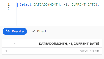 Subtracting 1 month from the current date - Snowflake DATEADD()