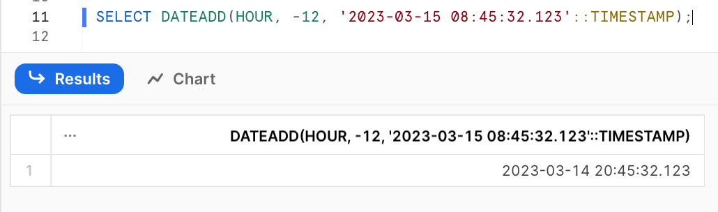 Subtracting hours from a Timestamp down to the millisecond precision - Snowflake DATEADD