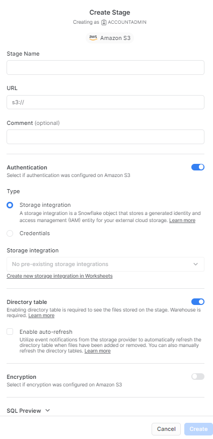 Creating Snowflake External Stages for Amazon S3 using Snowsight - Snowflake stages