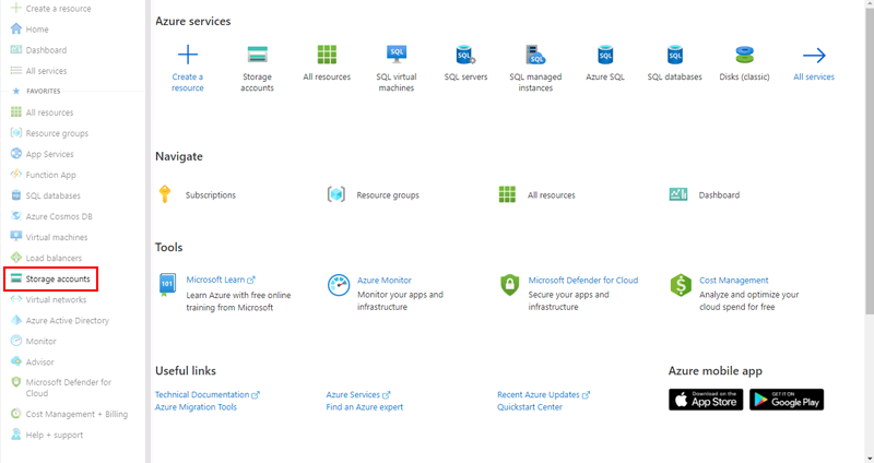 Creating an Azure Storage account - Snowflake stages