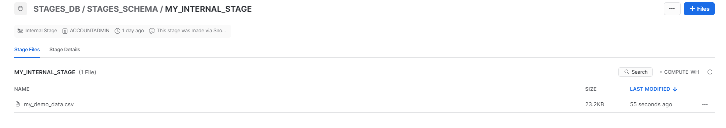 Uploading file to snowflake stage
