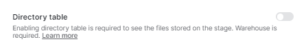 Disabling/Enabling directory table option - Snowflake stage