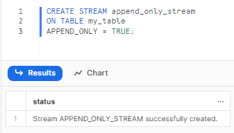 Creating append-only Snowflake stream