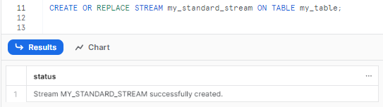 Creating Snowflake stream on standard table